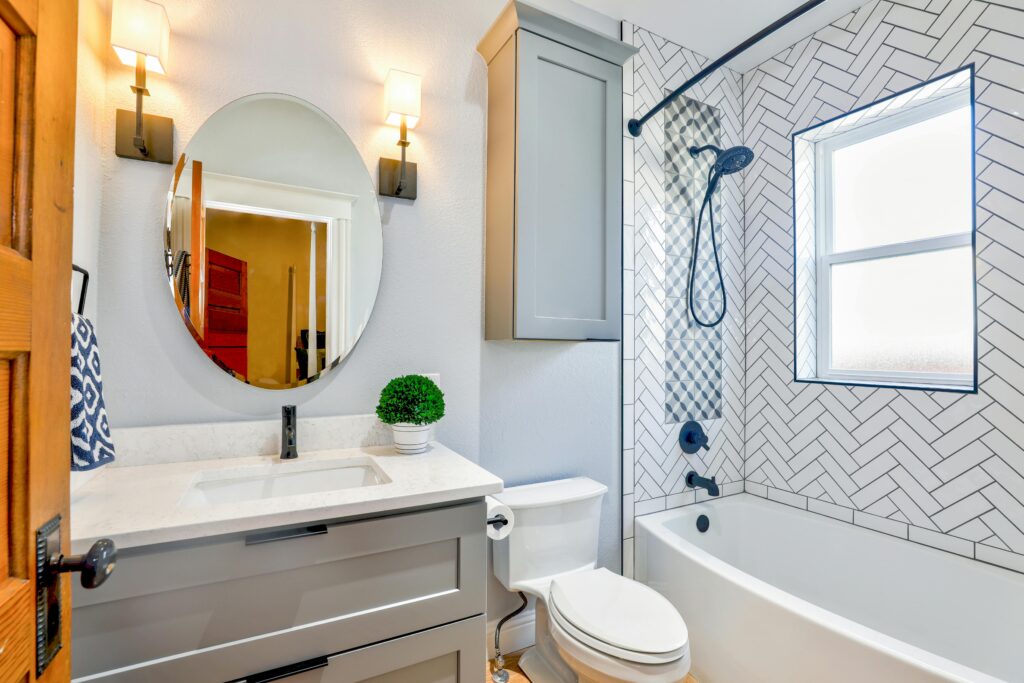 White bathroom with full tub